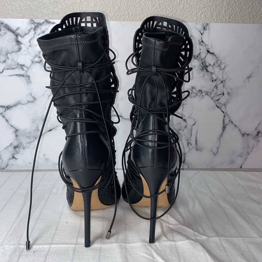 Alexandre Birman Black Lace Up Boots with Stiletto Heel, Size 38 1/2 Booties - Picture 4 of 9